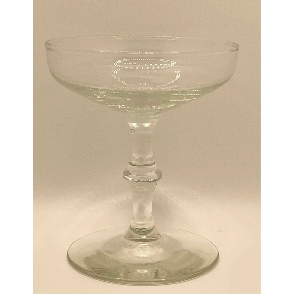 Vintage Clear Glass Champagne Coupe Cocktail Glasses Knop Stem Set of 4‎